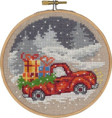 Permin Red Truck Cross Stitch Kit (with hoop) - Multi