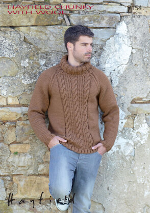 Polo Neck Sweater in Hayfield Chunky with Wool  - 7154 - Downloadable PDF