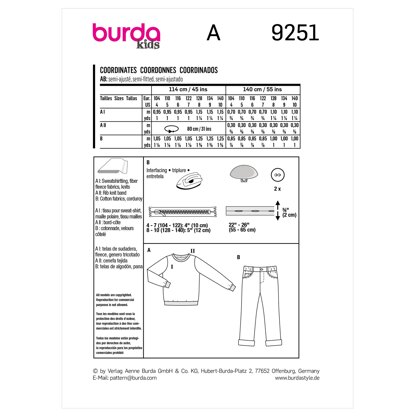 Burda Style Children's Co-ords B9251 - Sewing Pattern