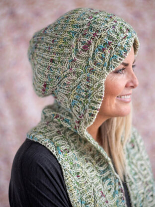 Wintergreen Hooded Scarf in Berroco Ultra Wool Handpaint & Berroco Aerial - Downloadable PDF