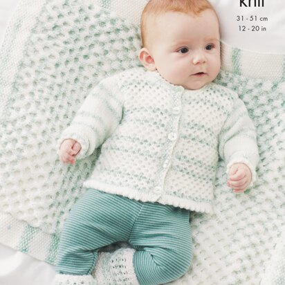 Cardigan, Waistcoat, Hoody, Blanket and Bootees Knitted in King Cole DK - 5699 - Downloadable PDF