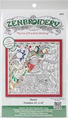Design Works Zenbroidery Christmas Santa Cotton Fabric Printed Embroidery Kit