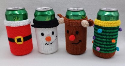 PDF Christmas DK knitting pattern - Can Sleeve Koozie/Cosy/Sleeve/Coozie - Easy to Follow Novelty Gift - Knitting-Xmas Reindeer Snowman Christmas Tree Santa