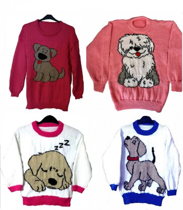 4 x Cute Puppy Dog Jumper Knitting Patterns