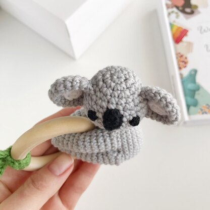 Koala crochet pattern baby rattle toy Amigurumi animal pattern Teething ring Newborn toy