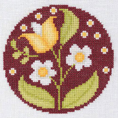 Creative World of Craft Tulip & Daisy Folk Art Mini Cross Stitch Kit - 4 1/2 x 4 1/2"