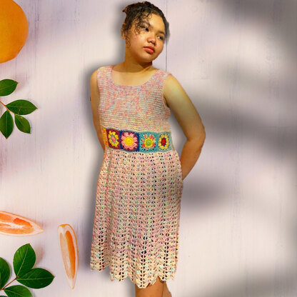Granny Square Tile Dress - Free Dress Crochet Pattern For Women in Paintbox Yarns Cotton 4 ply by Paintbox Yarns