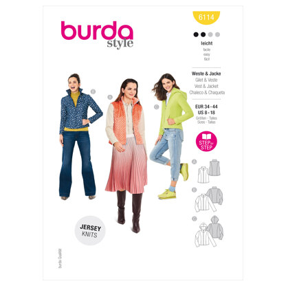 Burda Style Misses' Waistcoat, Vest, Jacket B6114 - Paper Pattern, Size 8-18