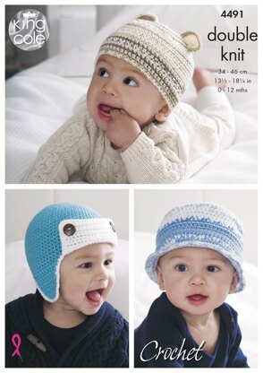 Crocheted Baby Hats in King Cole DK - 4491 - Downloadable PDF