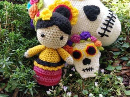 Carmencita and Dia de los Muertos Flower Skull crochet Amigurumi doll