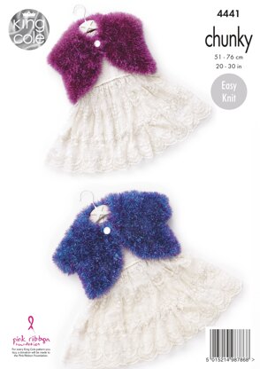 V & Round Neck Boleros in King Cole Tinsel Chunky - 4441 - Downloadable PDF