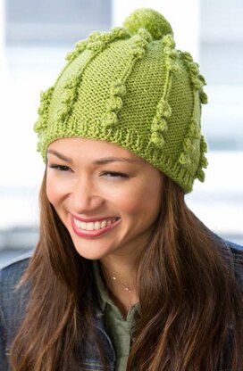 Her Bobble Hat in Red Heart With Love Solids - LW3603