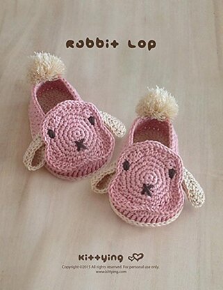 Bunny Rabbit Lop Baby Booties by Kittying Crochet Pattern