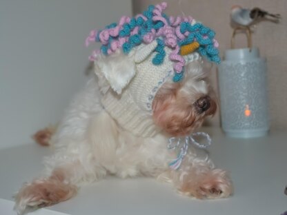 Unicorn dog hood, Crochet Pattern PDF, Size: XS for small dog