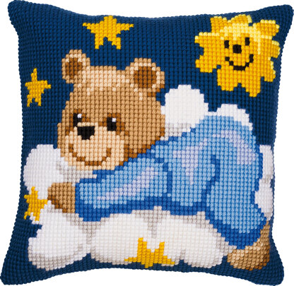 Vervaco Cross Stitch Cushion Blue Bear on a Cloud Cross Stitch Kit - 40cm x 40cm/16in x 16in