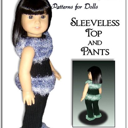 Doll clothes knitting pattern, for American Girl and 18 inch, Sleeveless top and pants. 032