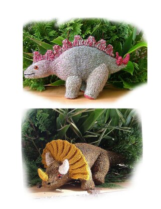 Triceratops and Stegosaurus toy dinosaur knitting pattern