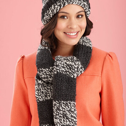 Collegiate Hat And Scarf in Lion Brand Wool-Ease Thick & Quick - L20398D