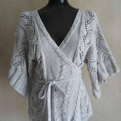 #69 Cables and Lace Kimono Wrap Cardigan