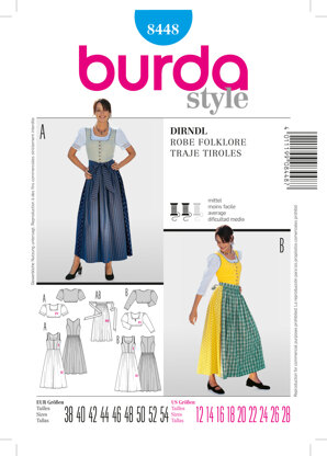 Burda Dirndl Dress Sewing Pattern B8448 - Paper Pattern, Size one size