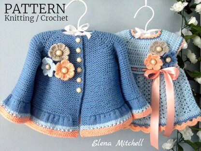 Knitting Crochet PATTERN Baby Jacket Baby Dress 0 - 12 months