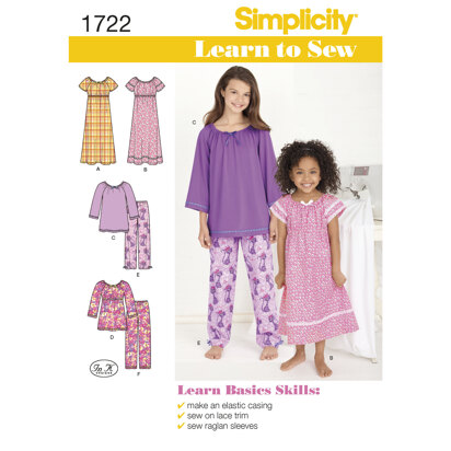 Simplicity Learn to Sew Child's and Girl's Loungewear 1722 - Sewing Pattern