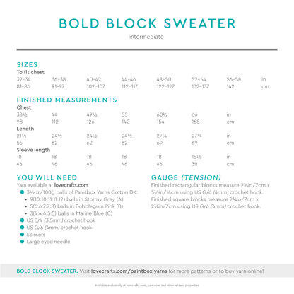 Bold Block Sweater - Free Jumper Crochet Pattern for Women in Paintbox Yarns Cotton DK