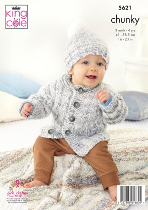 Sweater, Jacket, Hat & Blankets Knitted in King Cole Cheeky Chunky - 5621 -  Downloadable PDF