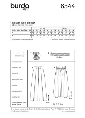 Burda Style Misses' Pants B6544 - Paper Pattern, Size 8-18