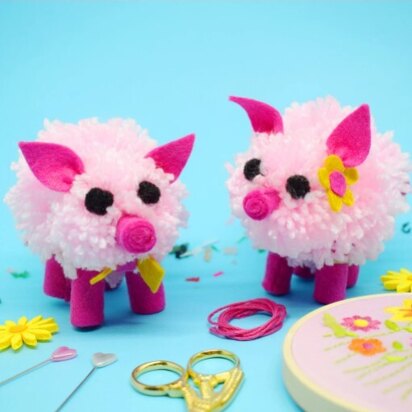 The Make Arcade Pig Pom Pom Set Knitting Kit