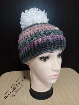 Pattern Crochet Winter Hat with Pom Pom Instructions
