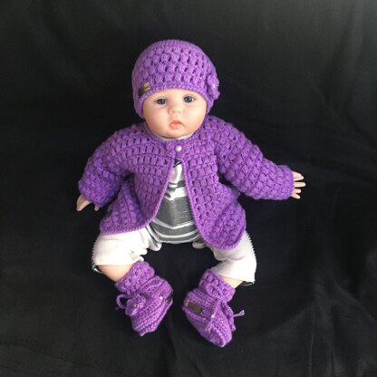 Beth Puff Cardigan Hat and Booties Set