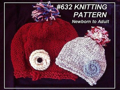 632 RED HAT, Knitting pattern, baby to adult