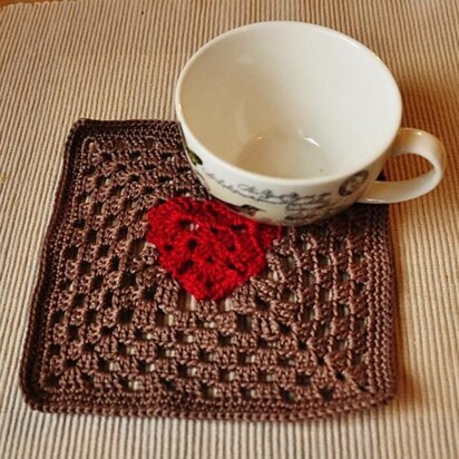 Granny Square Heart Coaster