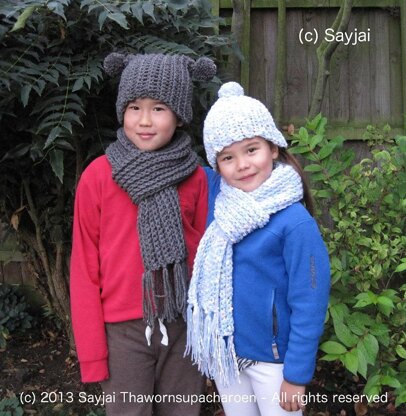 Easy Hat, Scarf and Neck Warmer Crochet Patterns in 4 sizes: Baby to Teen/Adult