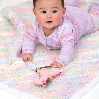 Diagonal Stripes Blanket  in Red Heart Baby Clouds Multis and Soft Baby Steps Solids - LW2589