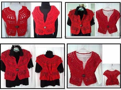 717 RED CROCHET SHRUG, SMALL TO PLUS SIZE