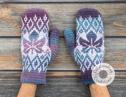 Star Leaf Wrist-Warmers mosaic crochet pattern