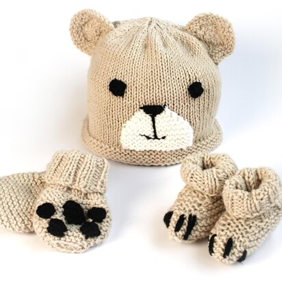 Easy baby bear hat, booties & mittens