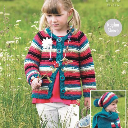 Dress, Cardigan, Hat and Scarf in King Cole Chunky - 4382 - Downloadable PDF