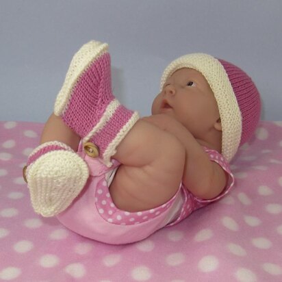 Just For Preemies - Premature Baby 4 Ply Bumper Booties and Beanie