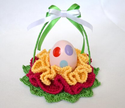 Crochet basket. Easter egg basket. Elegant vase with handle. Floral sweet vase. Posh table decor