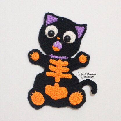 Skeleton Black Cat Applique