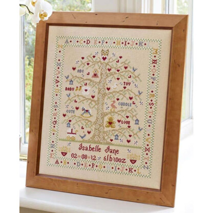 Historical Sampler Company Tree A-Z Birth Sampler, Girl Cross Stitch Kit - 28cm x 34cm