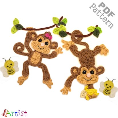 Monkey crochet applique pattern
