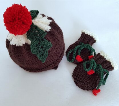 Christmas Pudding Baby Hat & Mittens