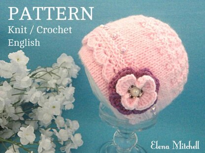 Knitting Pattern Baby Hat with Crochet Edging Baby Cap Infant