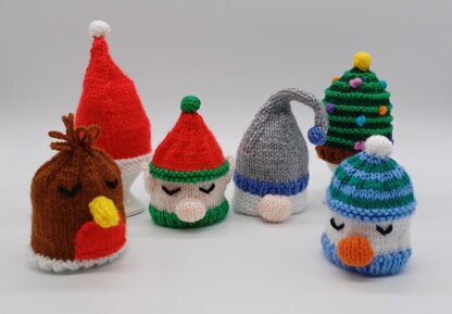 PDF Christmas DK 2in1 Knitting Pattern Egg Cosy/Decoration 6designs Charity knit EASY Christmas Eve Box Gonk Snowman Robin Elf Santa festive