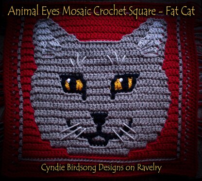 Animal Eyes Mosaic Crochet Square - Fat Cat