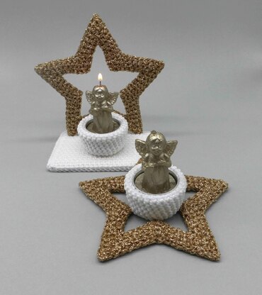 Star tealight holder in 2 versions - easy made from scraps of yarn